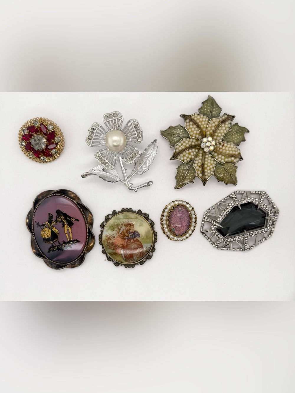 Vintage Estate Mix lot of damaged brooch pendants restoration crafting hobby